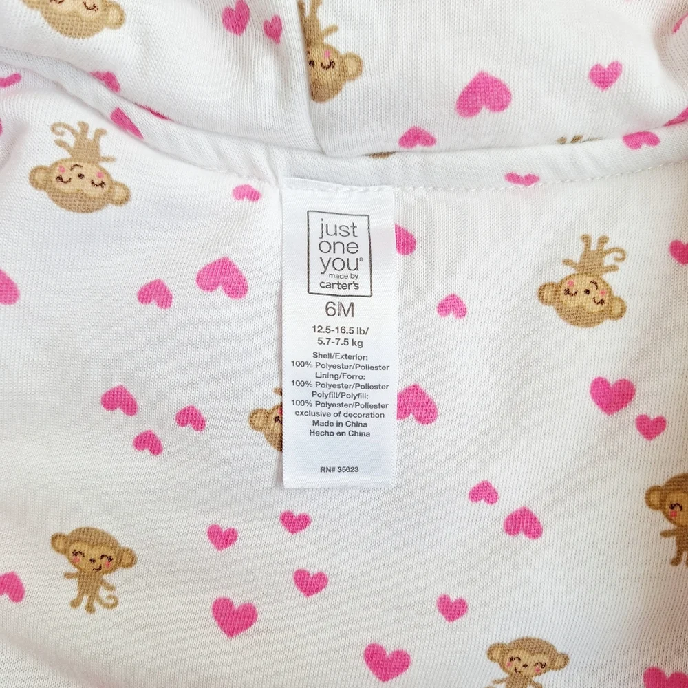 Carter's Just One You, Pink Monkey Soft Winter Jumpsuit, Size 6 Month - Picture 4 of 7